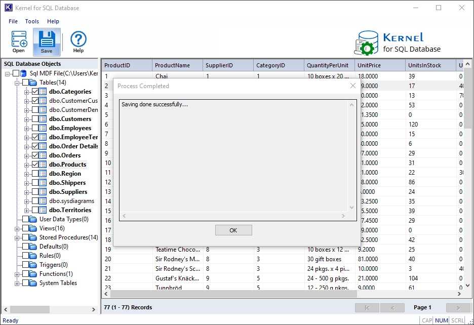Saving database objects.
