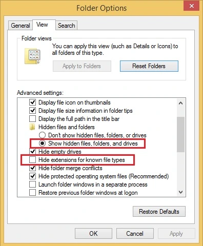 Show hidden files folders