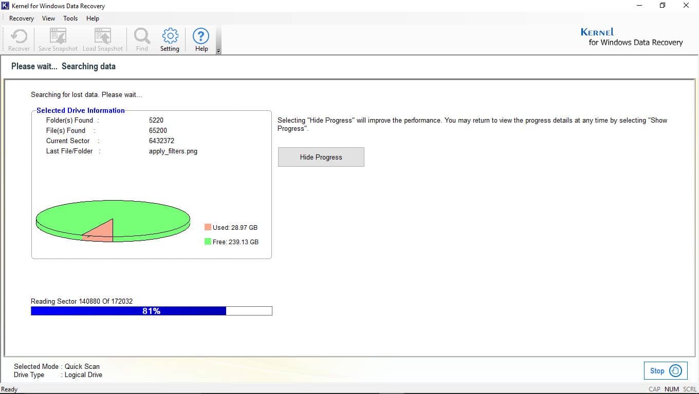 Searching all the lost/deleted files from the specified drive