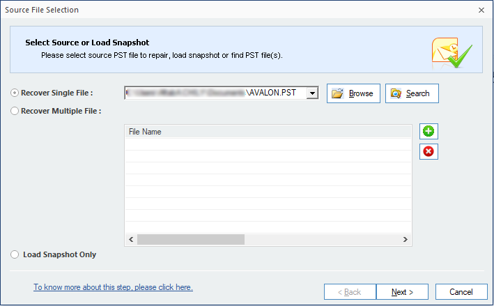 Browse the corrupt PST file from its saving location.