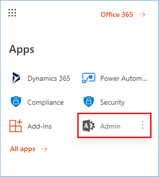 clicking the Admin icon in the Apps launcher