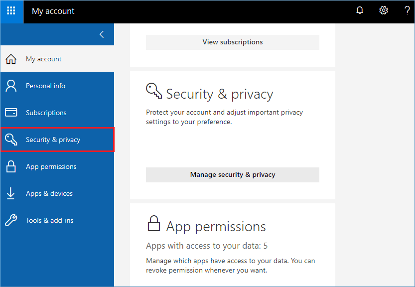 Select Security & privacy