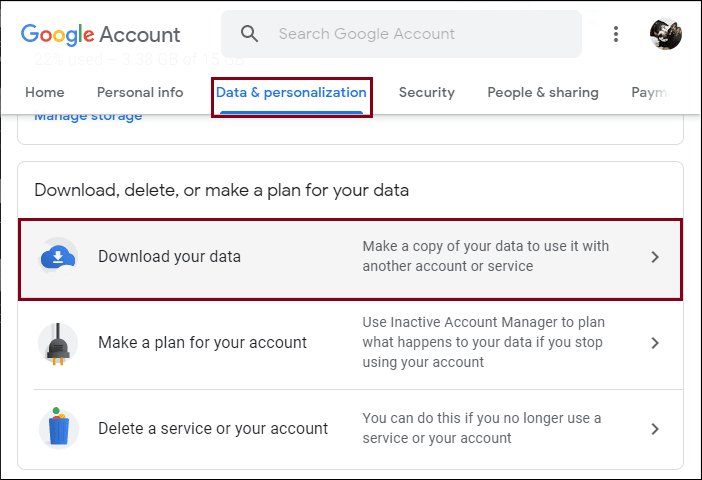 Go to Data & personalization tab
