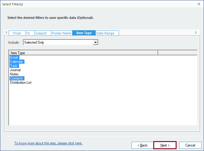 Select desired filter option