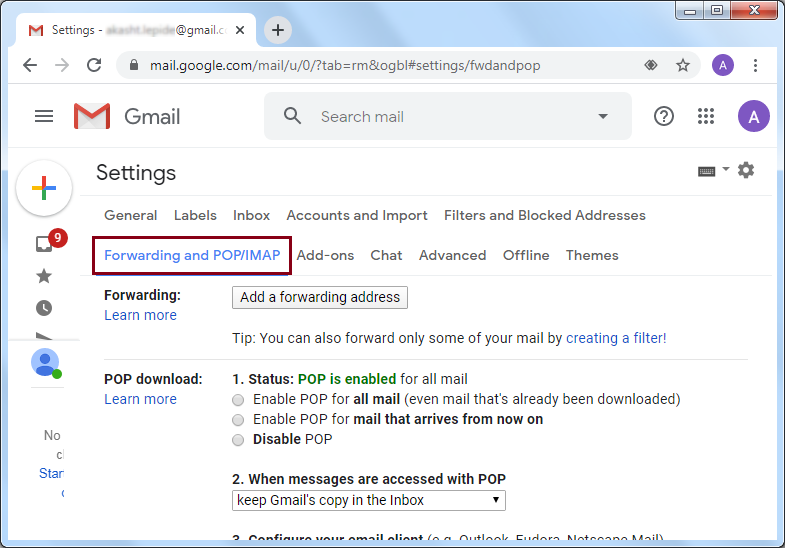 click on Forwarding and POP or IMAP