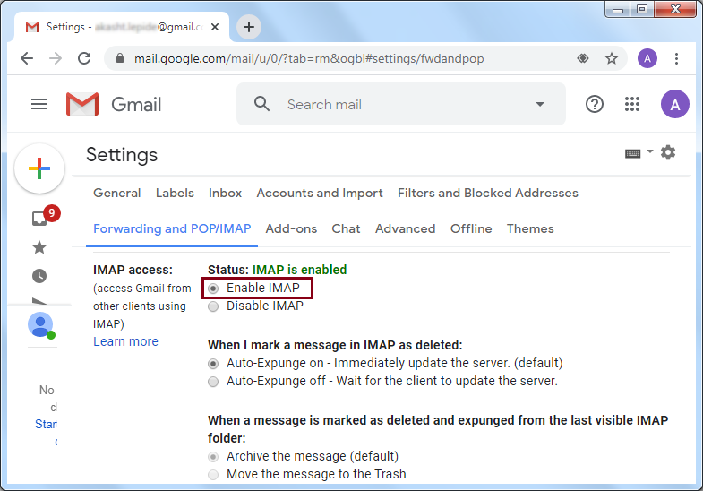 In the IMAP section Enable IMAP