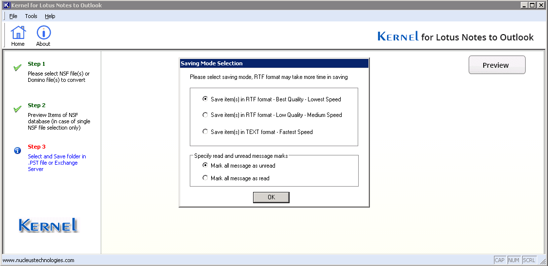 Select the preferred saving format