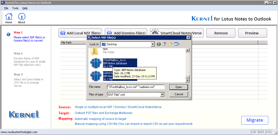 Open NSF file to migrate