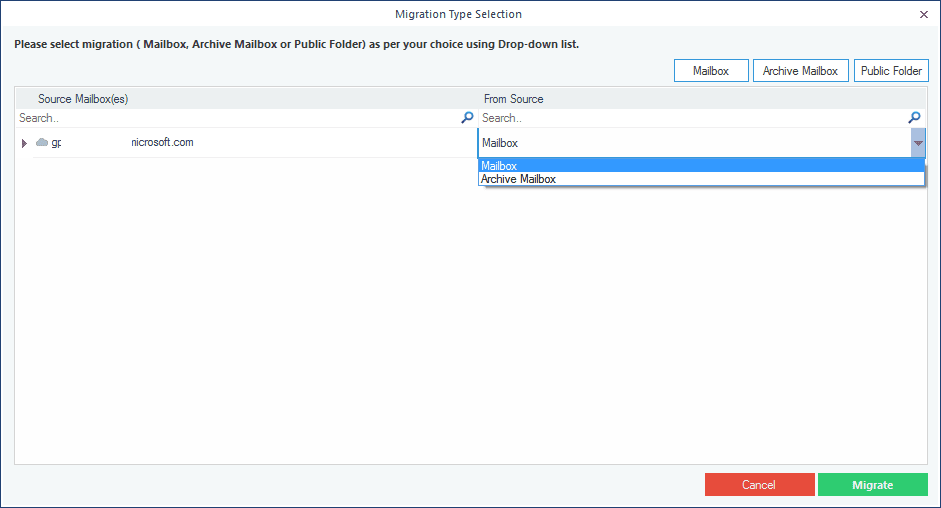 Select the data you want to migrate