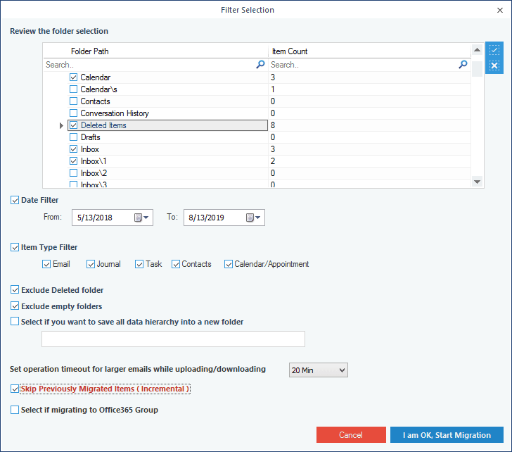 select the ‘Skip previously migrated items’ option