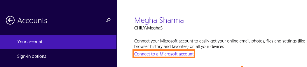 Click on the Connect to a Microsoft account option