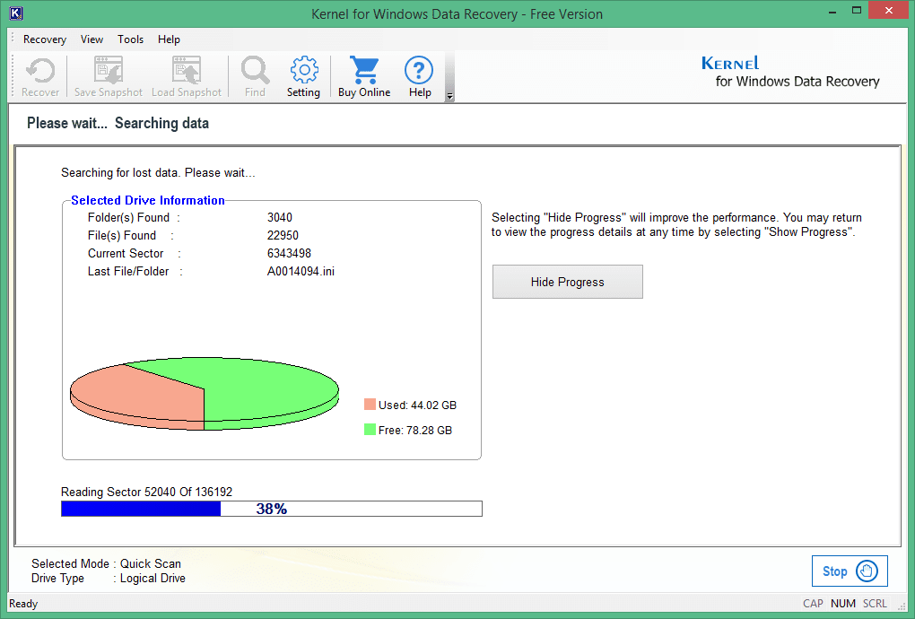 scanning progress will be displayed