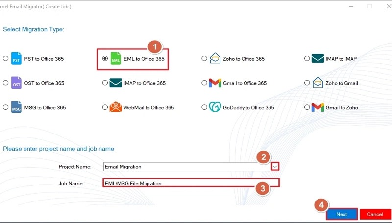 select eml to office 365