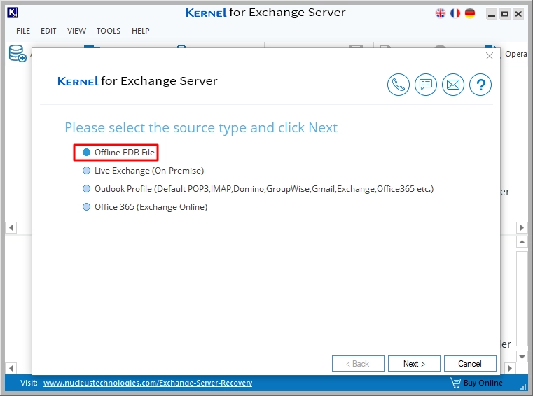 Select a source file as Offline EDB file and click next