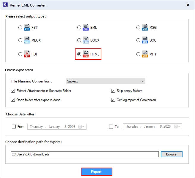 select output file as HTML
