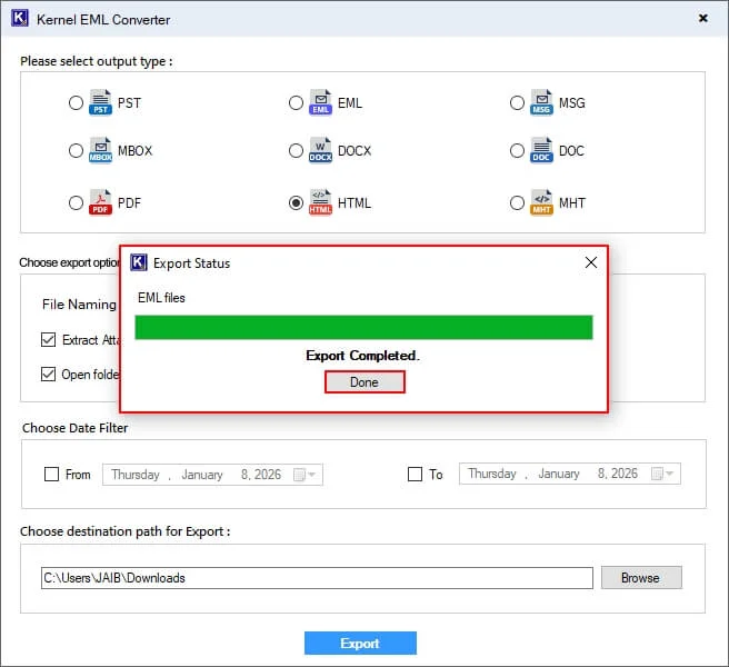 eml to html conversion completed