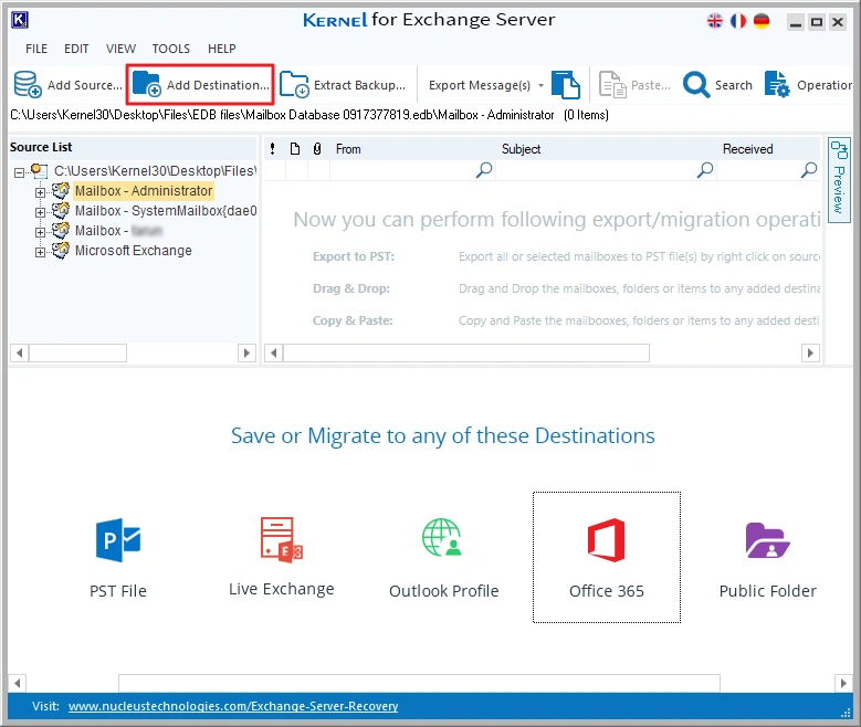 click add destination