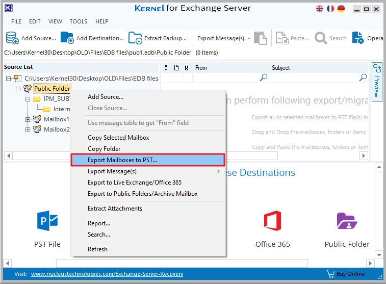 Export Mailboxes to PST