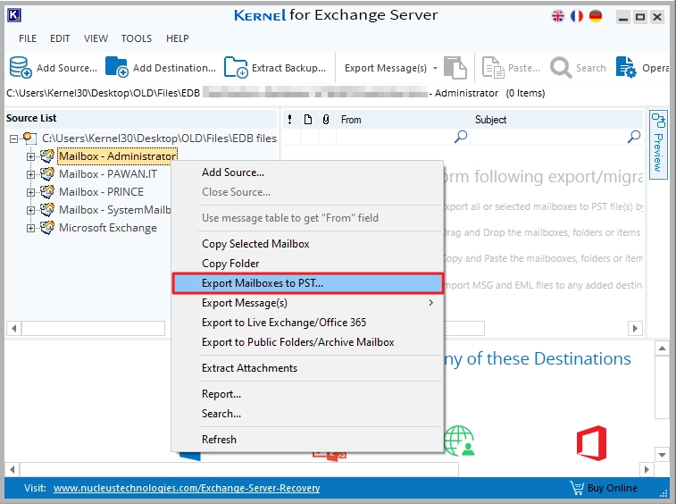 Export Mailboxes to PST