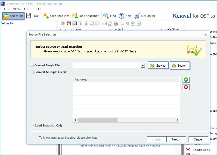 Browse button or search files in your system using the Search