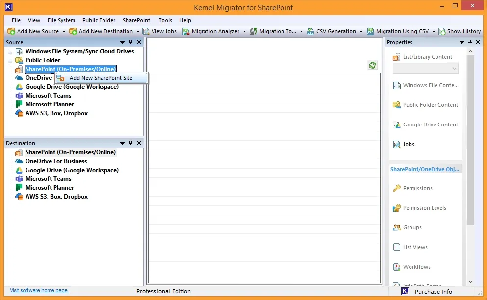Launch Kernel Migrator for Sharepoint and select Add New SharePoint Site.