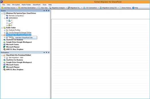 Launch Kernel Migration for SharePoint then select Add New SharePoint Site