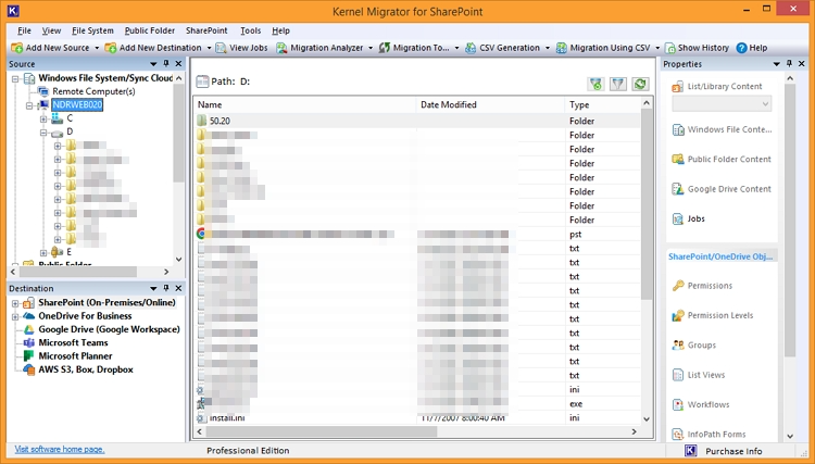 Download Kernel Migrator for SharePoint and click In the source pane