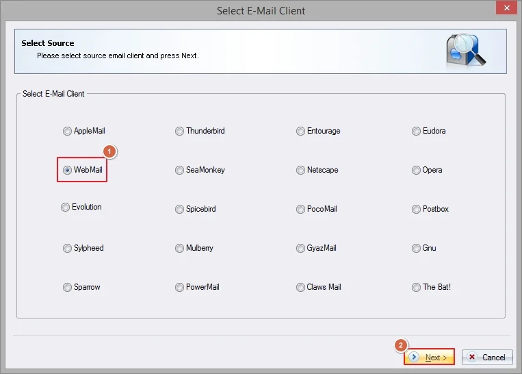 select webmail then click next