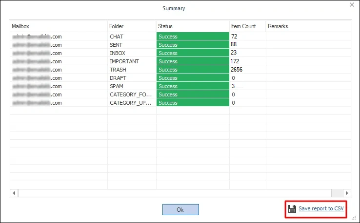 report in CSV file