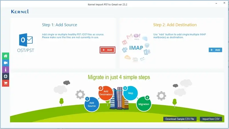 Kernel Import PST to Gmail software home screen