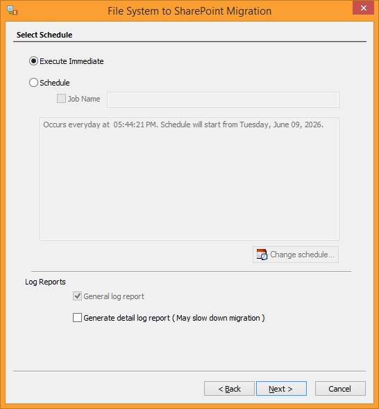 select whether you want to execute the process immediately or Schedule