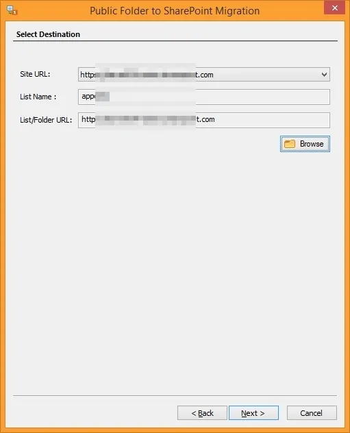 Click on Browse to provide the path of SharePoint destination