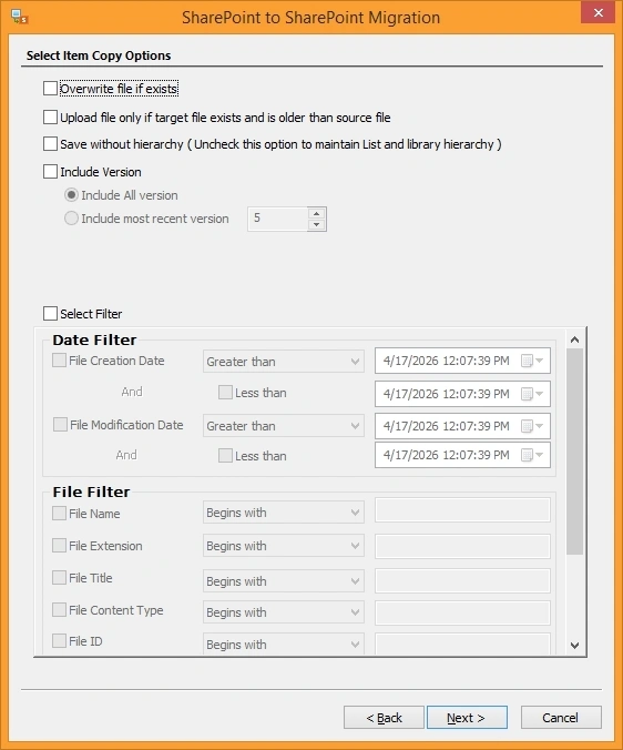 select filters
