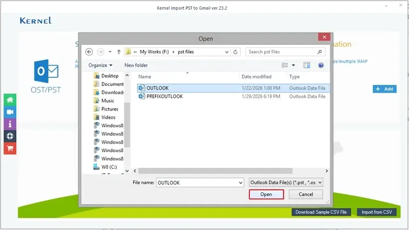 Browse the PST file from the system