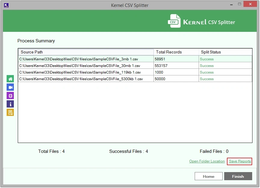 clicking on Save Reports
