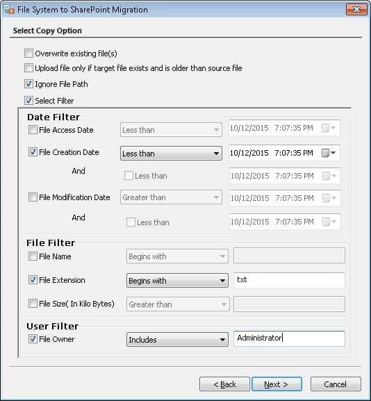 In the next step, set the filters 
