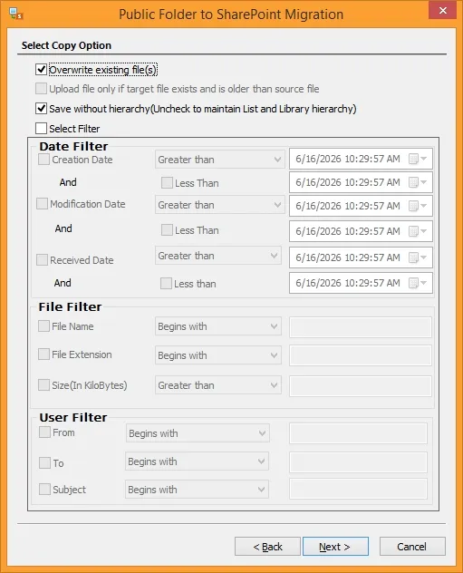 apply the desired data filters to migrate data