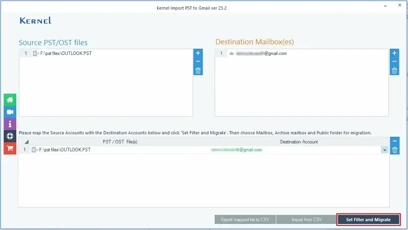 Click the Set Filter and Migrate option to continue