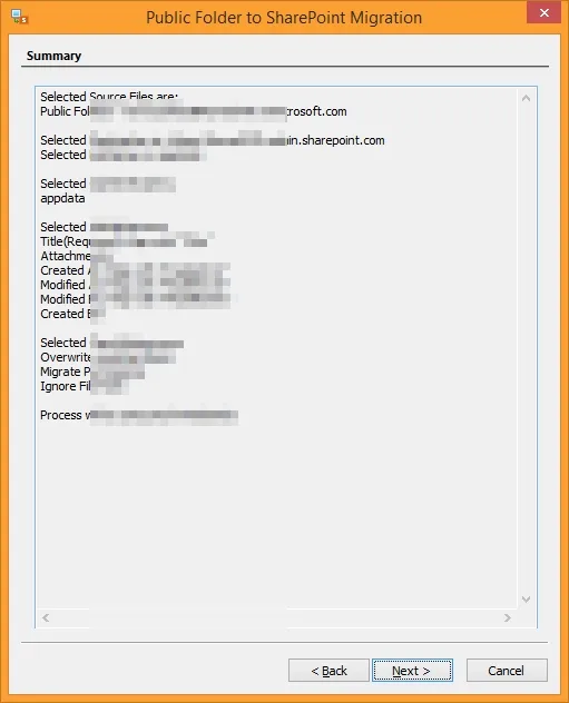 Review the migration summary before running the process