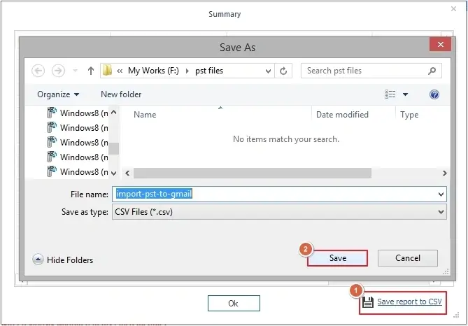 Click Save report to CSV option