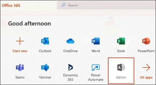 clicking the Admin icon in the Apps launcher