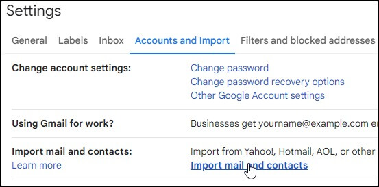 Import mail and contacts