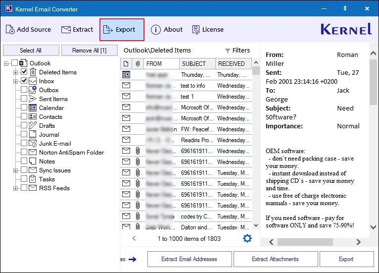 preview ost data and click export