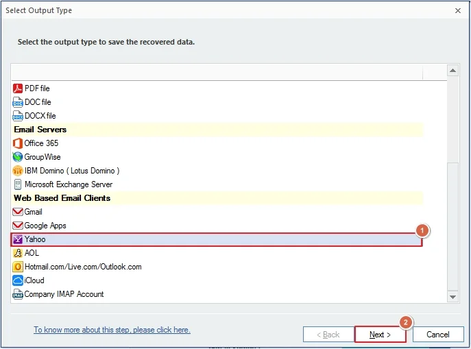 select yahoo then click next