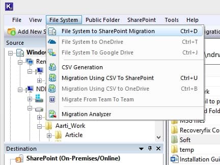 go to Destination pane below the Source 