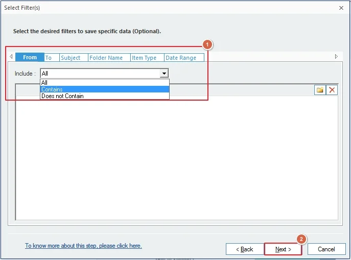 apply filters then click next