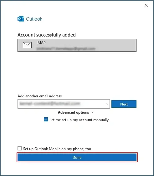 Now Account successfully added then click Done to finish process.