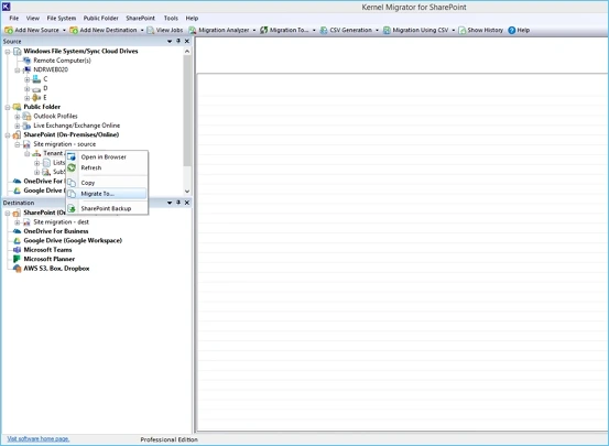 Now select Migrate to option for initiating the migration process