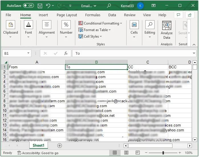 email addresses are saved in an excel sheet