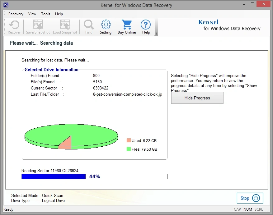 software will start recovering the data